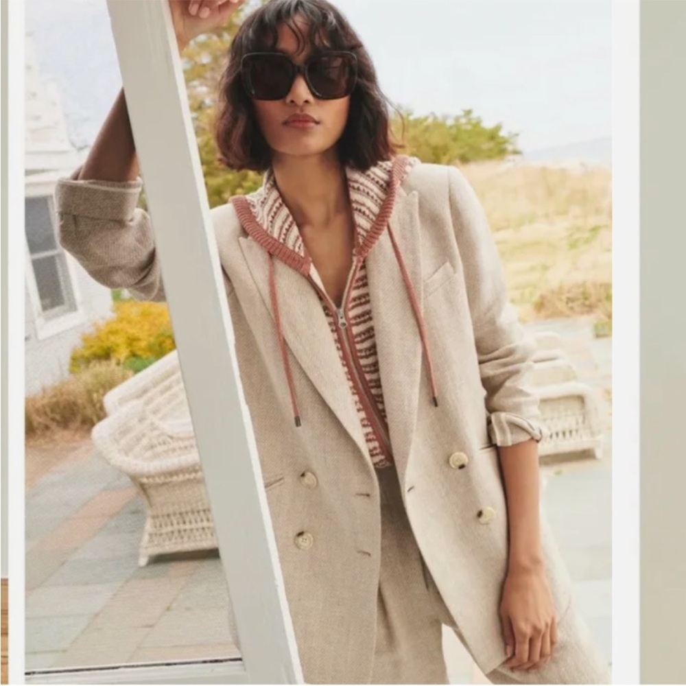Veronica Beard Double Breasted Linen Parineti Dickey Blazer Stone Beige Jacket